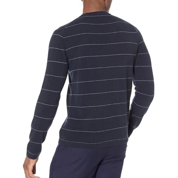 Vince Men's Boiled 100% Cashmere Stripe Long Sleeve Navy Blue Crew Sweater XL - Picture 6 of 14